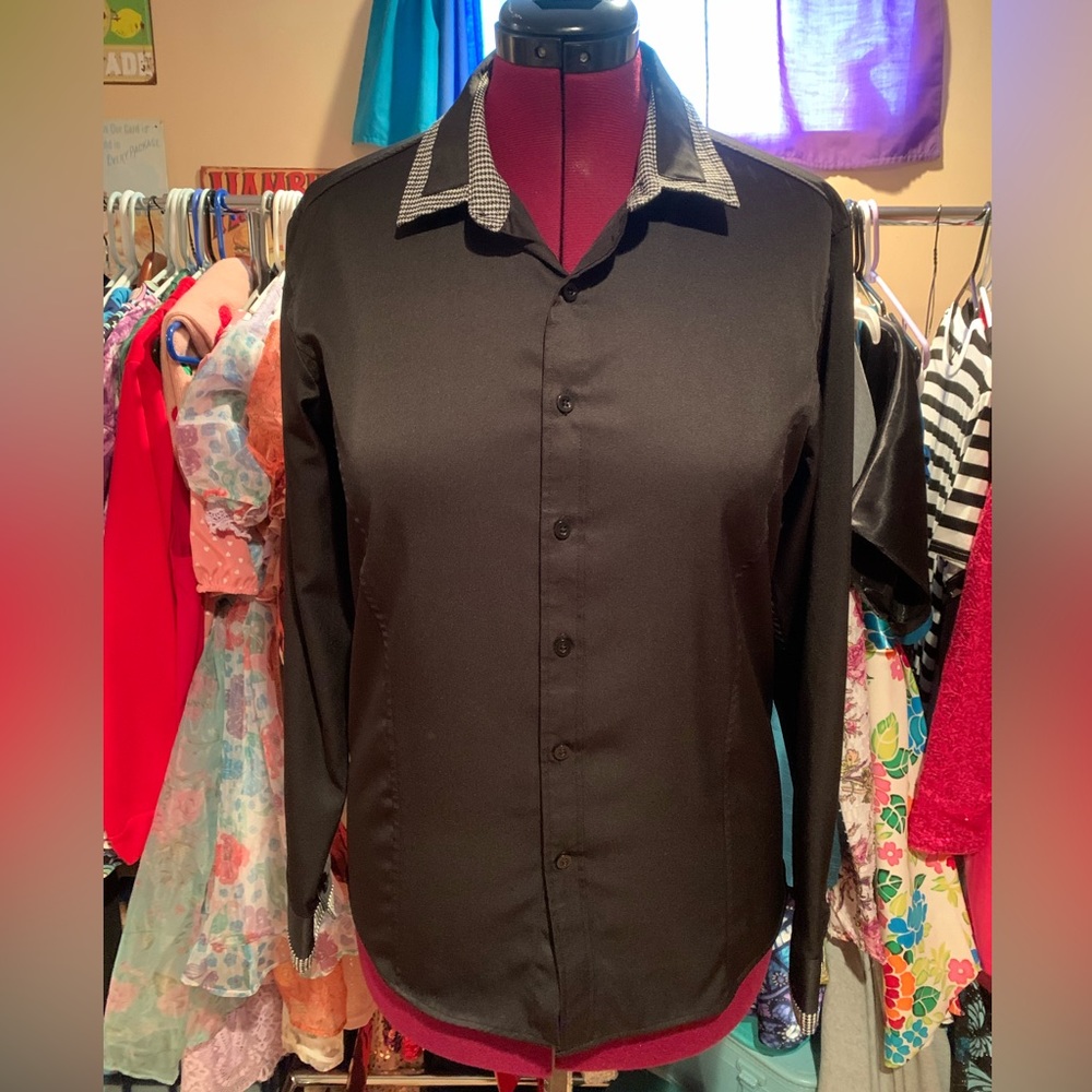 Shein Black & Houndstooth Men’s Dress Shirt